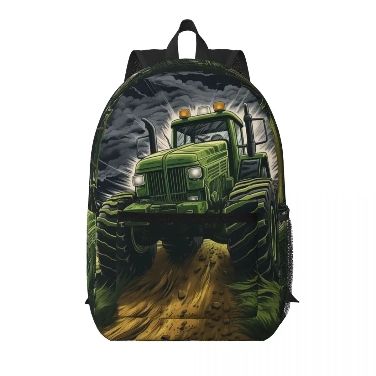 Green Tractor On A Forest Trail Student Backpack School Bag Hiking Travel Daypack for Boys Girls Bookbag Shoulder Bags