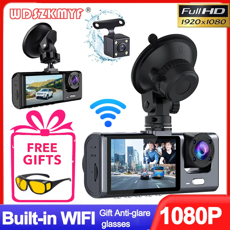 

Gift Anti-glare glasses Dash Cam for Cars WIFI APP Car DVR 3 Channel Video Recorder Rear View Camera for Vehicle Car Assecories