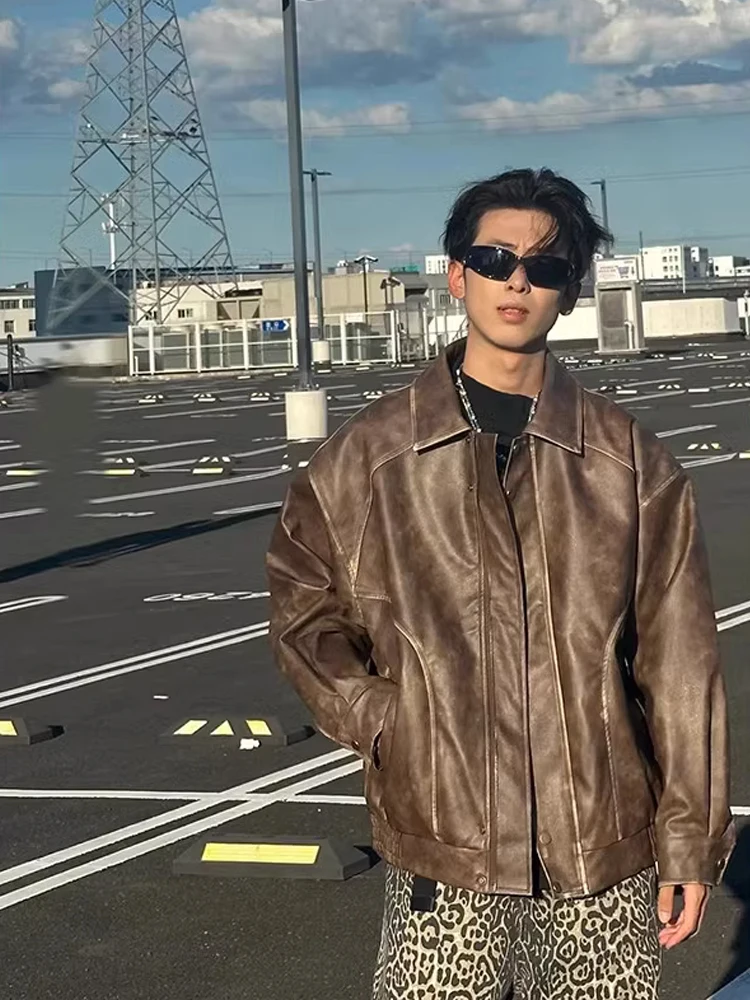 

Мужская кожаная куртка в стиле ретро в стиле ретро, мужское пальто из искусственной кожи, винтажная осенняя модная верхняя одежда для подростков