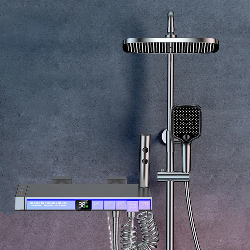 Branco termostático piano digital sistema de chuveiro do banheiro torneiras acessórios chuvas cabeça chuveiro quente e fria conjunto chuveiro digital