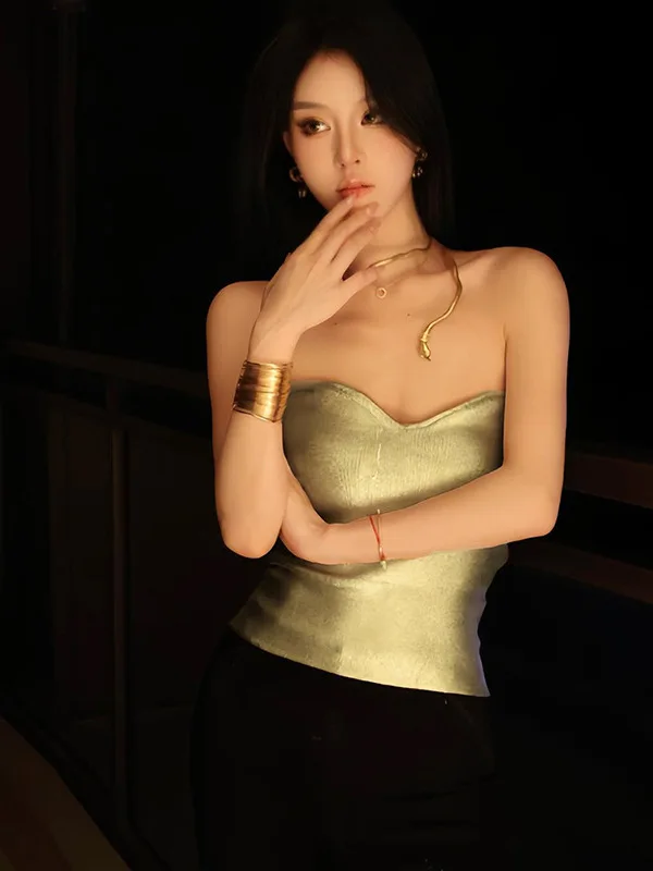 Hot Girl Peito Envoltório Barriga Hoop Crossbody Feminino Outono Inverno Nova Cor Pura Casual Umbigo Exposição Svel Ouro St...