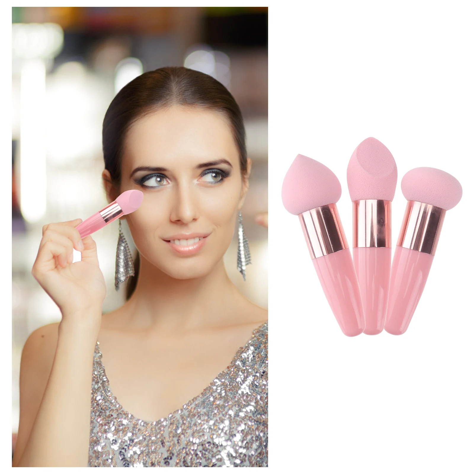 3pcs Multifunctional Facial Beauty Pen Set Pink Sponge Pens Makeup Tools Small Head Applicator Wet Dry Dual-Use