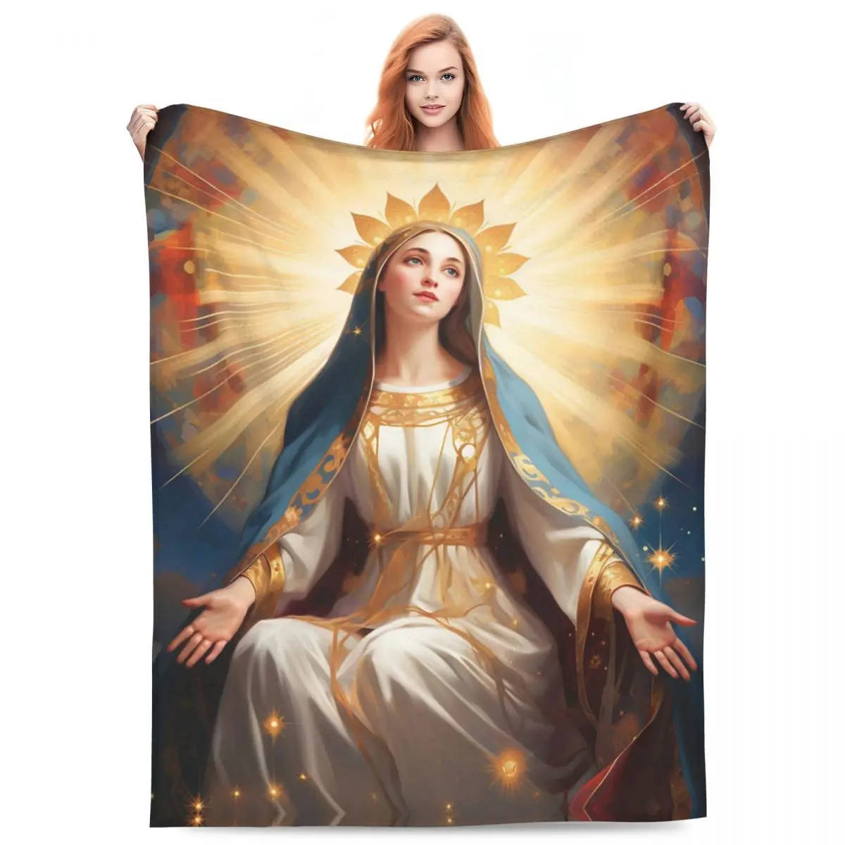 Bible Gifts Mary The Mother Of God Merch Blanket Flannel Home Catholic Saint Christ Healing Throw Blankets Cozy Ultra-Soft