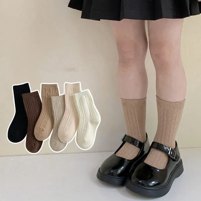 Kids Sock Korean Simplicity Solid Color Rerto Sock for Children Boy Girl Milk Tea Coffee Color Cotton Sock Four Season Sock