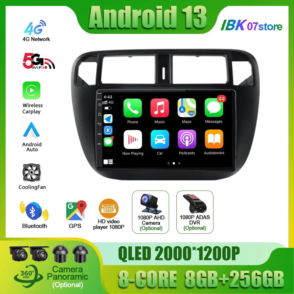 

Android 13 For Honda Civic 6 1996 - 2001 Car Radio Multimedia Navigation 4G GPS 2 Din Android Wireless Carplay Car Screen