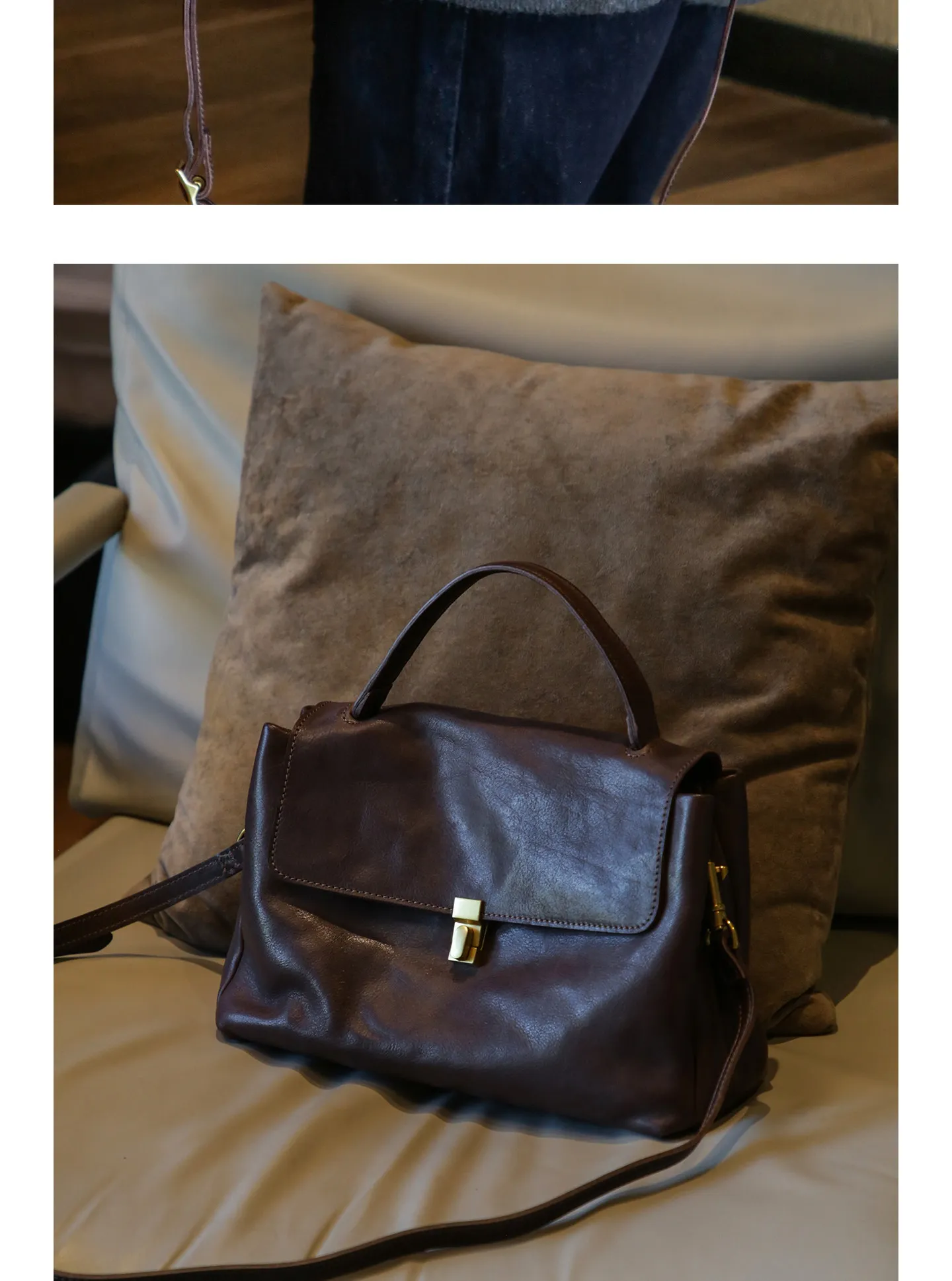 Hochwertige, pflanzlich gegerbte Rindsleder-Handtasche für Wochenend-Shopping und Partys, luxuriöse Echtleder-Umhängetasche für Damen – Detail 10