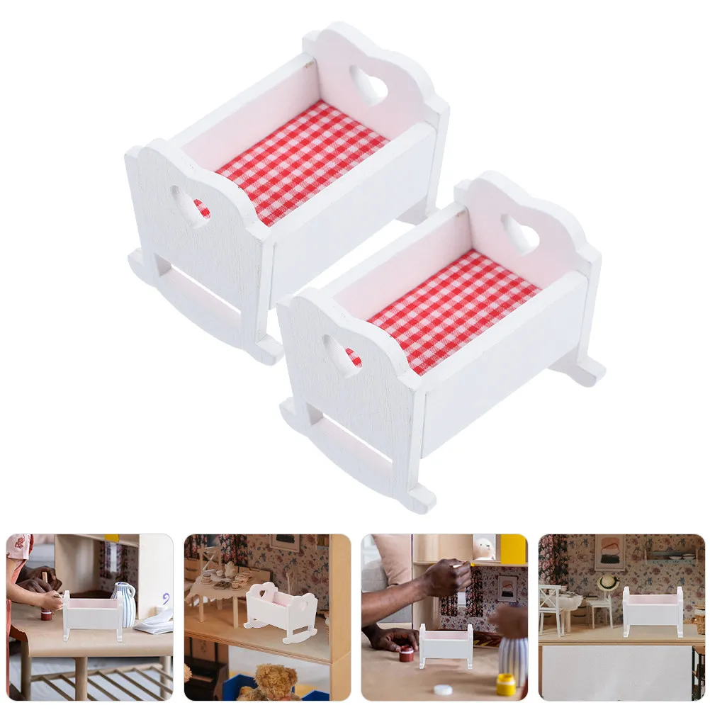 

2Pcs Wooden Cradle Lightweight Wear-Resistant Smooth Surface Mini House Furniture Decoration Miniature Baby Bed Prop