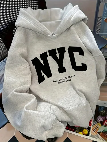 Imagen 2 del producto Nueva sudadera con capucha cómoda del equipo de Nueva York azul marino otoño/invierno: manga larga, sudadera con capucha estilo callejero para parejas, jersey informal con poc