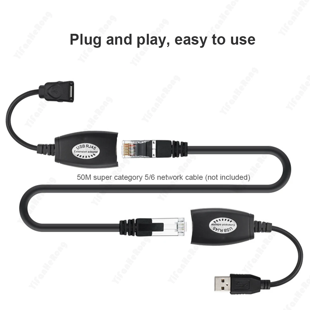 2Pcs USB UTP Extender Adapter Over Single RJ45 Ethernet CAT5E 6 Cable Up To 150ft Lan Network Ethernet Repeater Cable