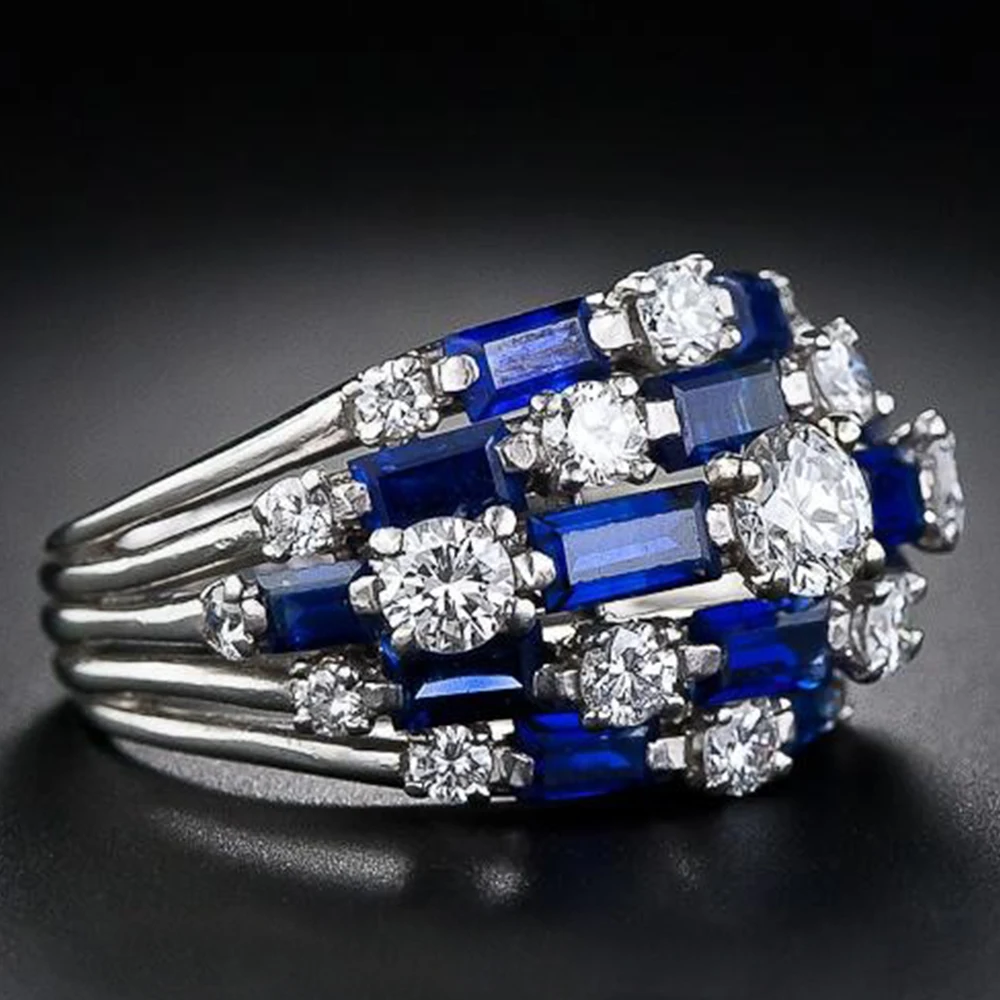 Huitan New Trendy Women Ring with Blue/White CZ Full Bling Iced Out Female Wide Rings for Party Statement Jewelry Drop Shipping