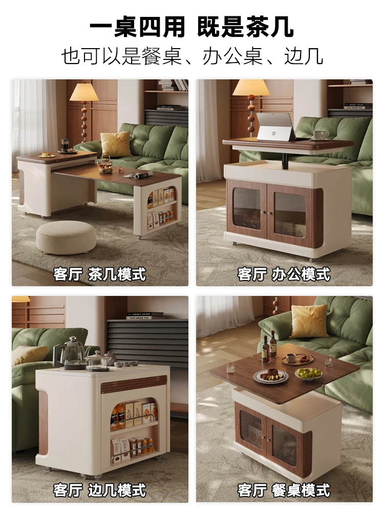 طاولة قهوة متحركة من الخشب الصلب، شقة منزلية صغيرة، غرفة معيشة، متعددة الوظائف، عربة أريكة قابلة للطي تلسكوبية #5
