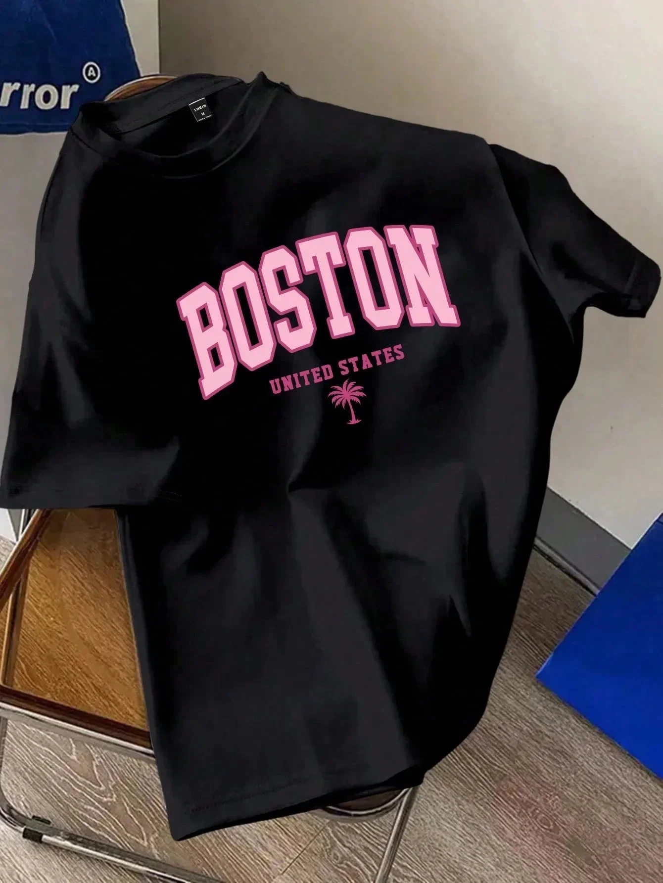 

Fashionable letter Boston print T-shirt, high-quality 100% pure cotton, casual, comfortable and breathable T-shirt for vacation