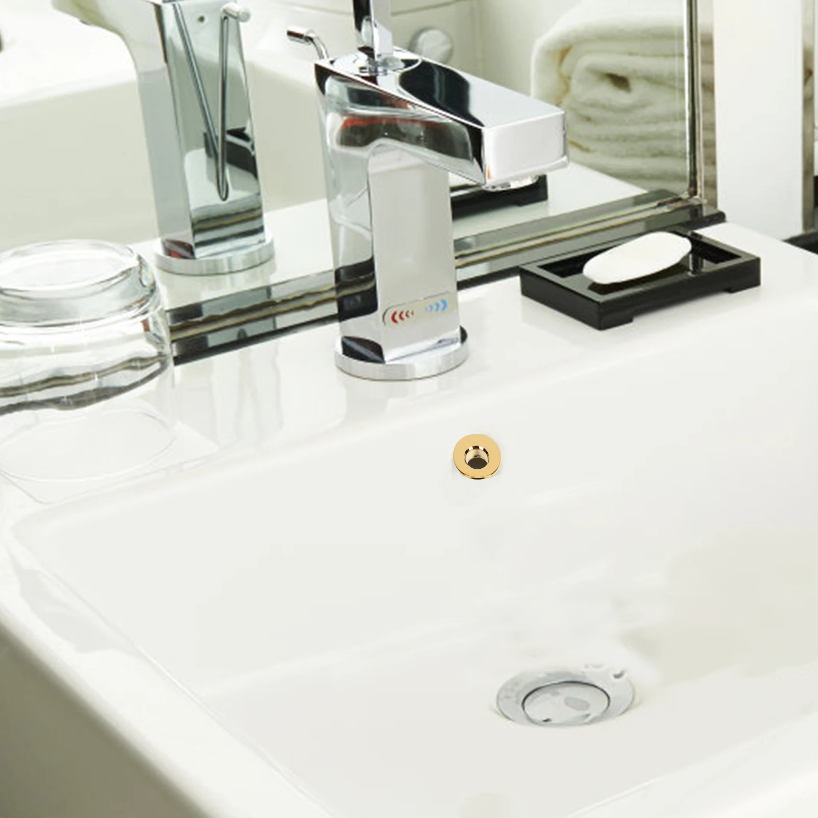 

2pcs Copper Overflow Hole Ring For Bathroom Sink Durable Plastic Metal Material Easy Install Fast Drainage Wash Basin Accessory