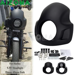 Cafe Sport Fairing 35mm-49mm Fork For Harley Softail Dyna Street Bob Sportster XL 883 1200 5.75 inch Headlight Fairing Mask