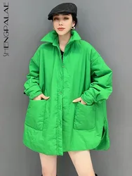 SHENGPALAE Solid Color Versatile Cotton Padded Coat Fashion Women Lapel Pocket Patchwork Quilted Jacket Autumn 2024 New 5R7768