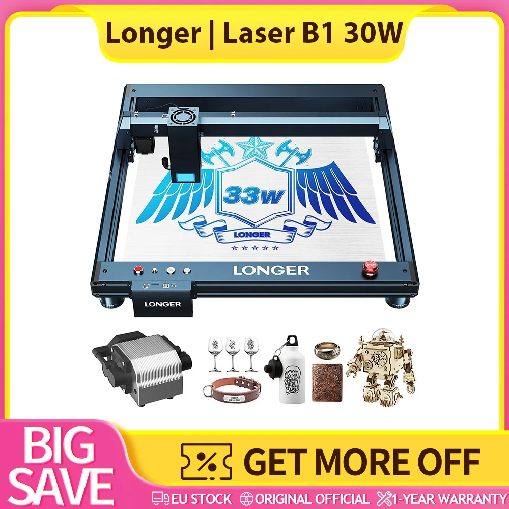 Coupeur de graveur laser plus long Laser B1 30 W, tête laser à 6 cœurs, zone de gravure 450 x 440 mm, laser hautement concentré et puissance de coupe améliorée, haute vitesse 36 000 mm/min, système d'assistance à l'air intelligent, gravure multicolore, commutateurs de fin de course d'axe XY, mesure de sécurité