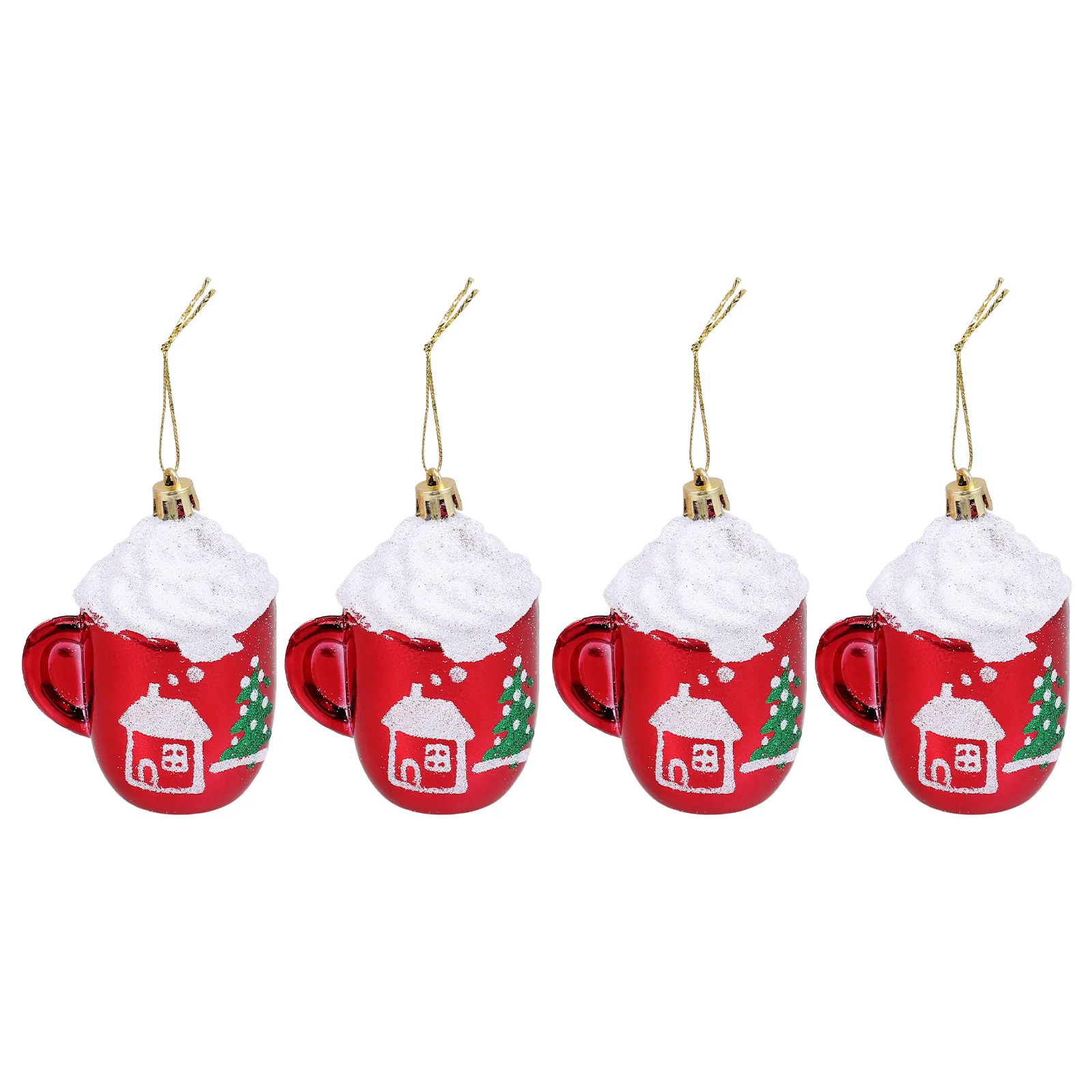 

4Pcs Christmas Tree Hanging Ornaments Xmas Mini Mug Pendant Sturdy Plastic Gold Powder Xmas Decor Christmas Mug Ornaments