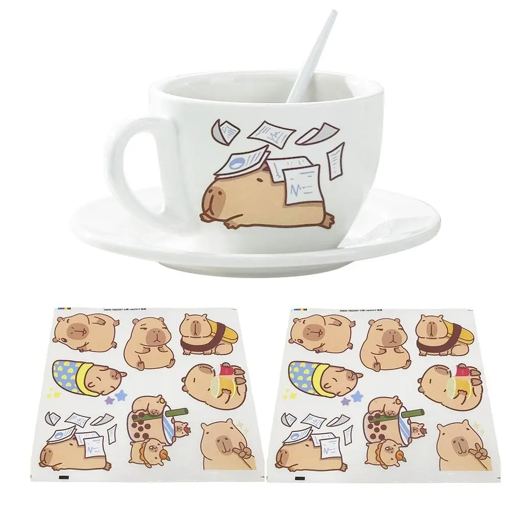 4Pcs/bag PET Capybara Sticker Stationery Waterproof Capybara Handbook Stickers Cartoon Scrapbooking DIY Decorative Stickers