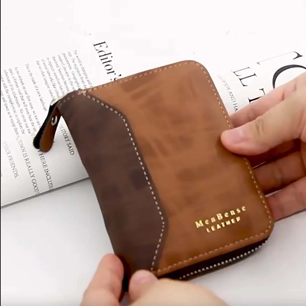 

Portable PU Leather Short Zipper Wallet Button Solid Color Frosted Billfold Holder Mini Waterproof Men's Coin Purse School