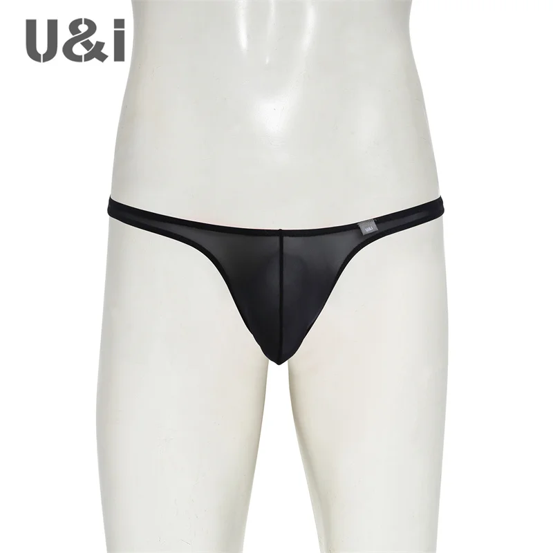 U&I sexy thong men\'s personality ultra-thin 50g transparent high elastic nylon tight low waist 3d pouch t briefs