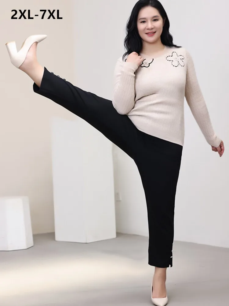 

Office Lady Pants Woman 7XL Summer High Waisted Plus Size 6XL 5XL Female Ankle Formal Thin Stretched Large Girls Black Trousers