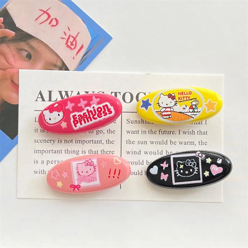 2PCS/Bag Cute Sweet Hello Kitty Oval Duckbill Clips Fashion Hair Clips Retro Y2K Headwear KT Cat Hair Accessories Birthday Gifts