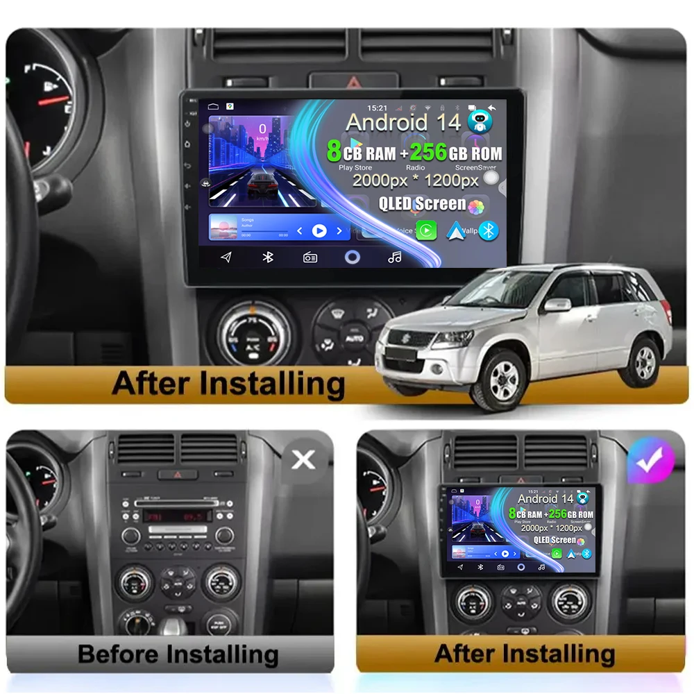 Android 14 Car Radio For Suzuki Grand Vitara 3 2005-2015 Automotive Carplay Android Auto Wireless Car Radio Subwoofer No 2din