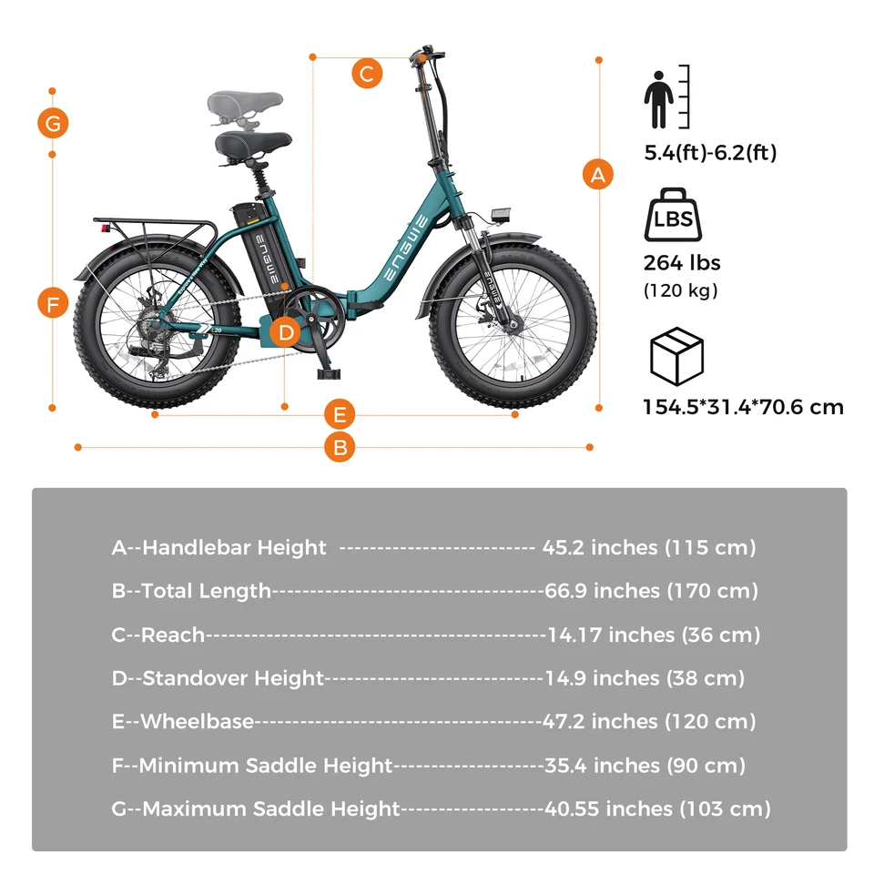 ENGWE 750W Foldable Electric Bike for Adults L20 2.0 20"×3.0 Fat Tire E‑bike Dual Suspension 52V13Ah Removable Battery 68Miles Max Range Shimano 7 Speed All Terrain Electric Bicycle image 9