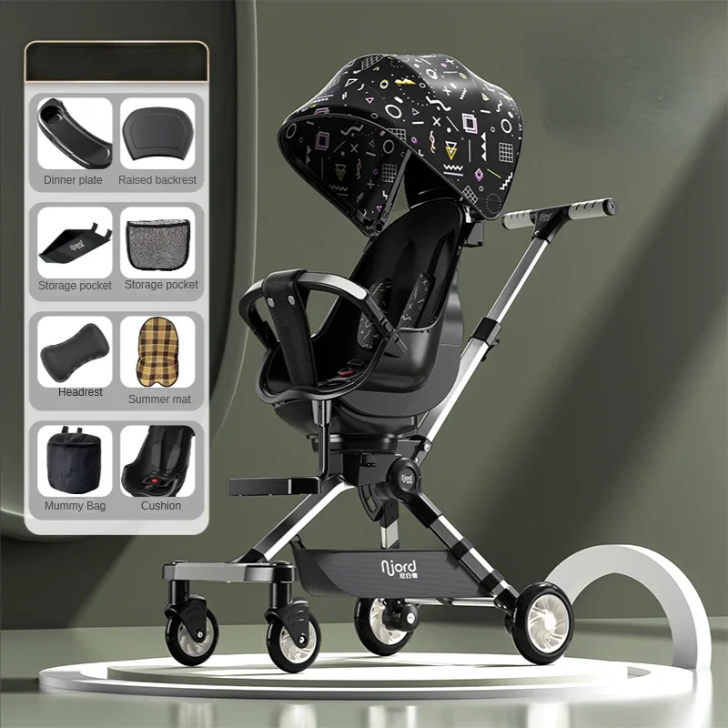 Poussette pliable pour bébé, peut s'asseoir et s'allonger, chariot pour enfants, voiture portable, cadre en aluminium, chaise coquille d'oeuf