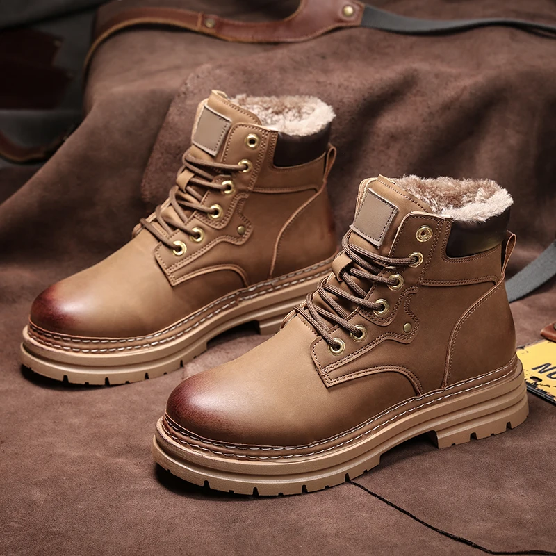 

Мужские ботинки на теплом меху, уличные кожаные ботильоны, легкие повседневные ботинки для пар, классические ботинки ручной работы, дизайнерские женские рабочие ботинки