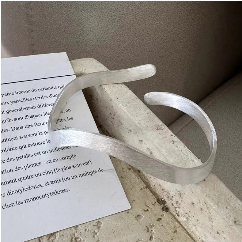 PANJBJ 925 Sterling Silve Geometry Wave Bracelet Bangle for Women Irregular Originality Frosting Retro Jewelry Gift Dropshipping