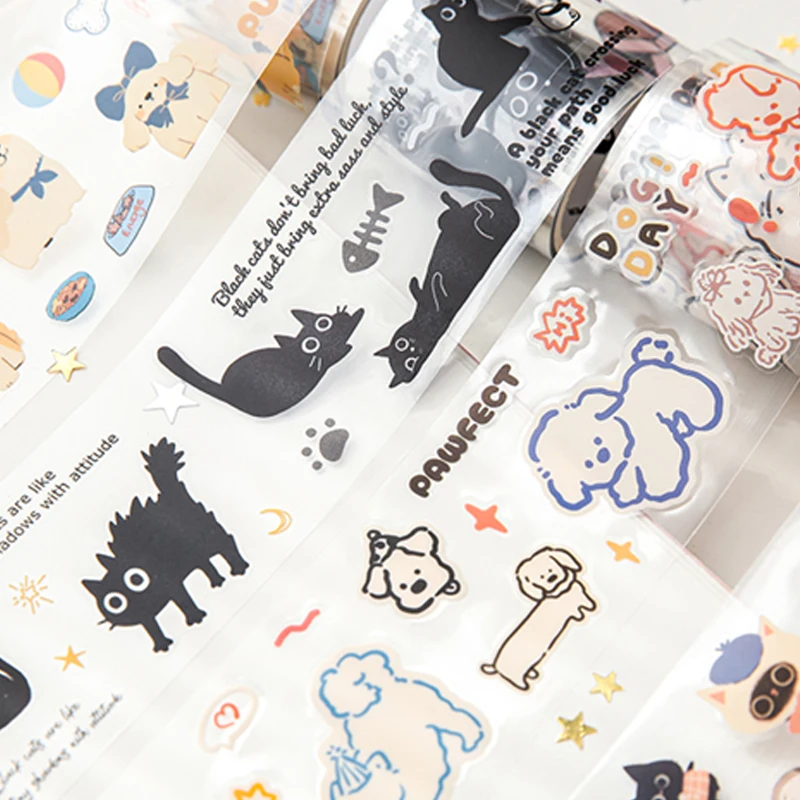 Mr Paper 2 rollos/bolsa kawaii gato y perro diario serie cinta estilo lindo manual cinta DIY diario marco de fotos funda de teléfono