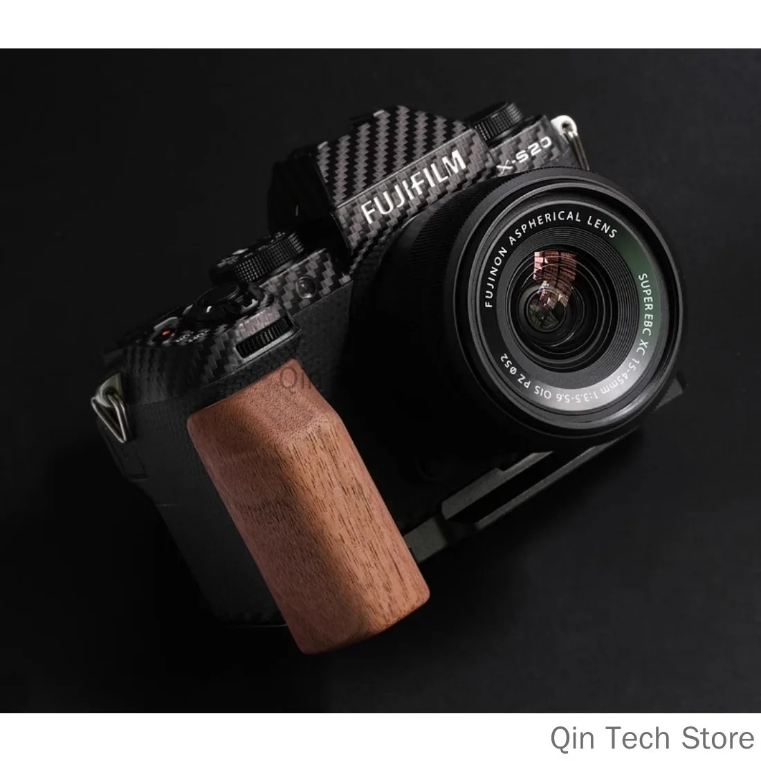 WoodCamera L Placa Hand Grip para Fujifilm XS20 Camp Base, Ebony Walunt, Quick Release, Arca Swiss Tripod Mount, Fotografia