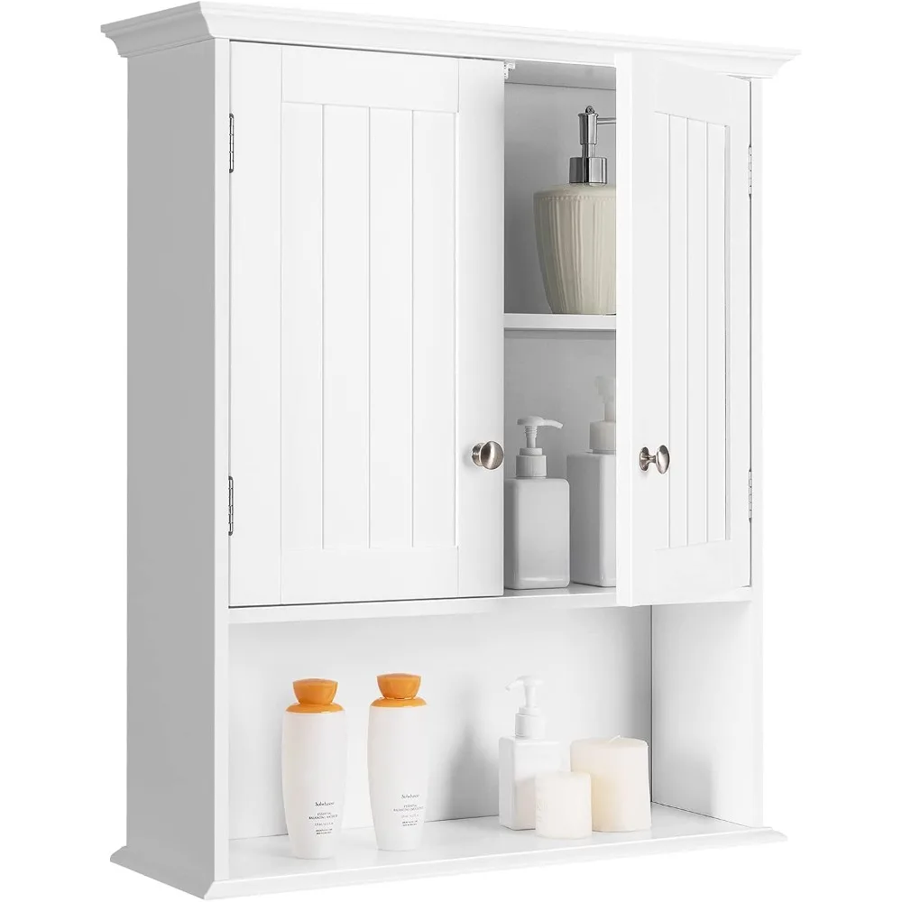 

Bathroom Wall Cabinet, Wooden Hanging Storage with Doors & Shelves, Multipurpose Wall Mounted Bathroom Medicine Cabinet