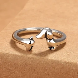 Cute Dachshund Dog Thai Silver Adjustable Rings Original Open Sausage Dog Pet Rings for Women Vintage Animal Jewelry