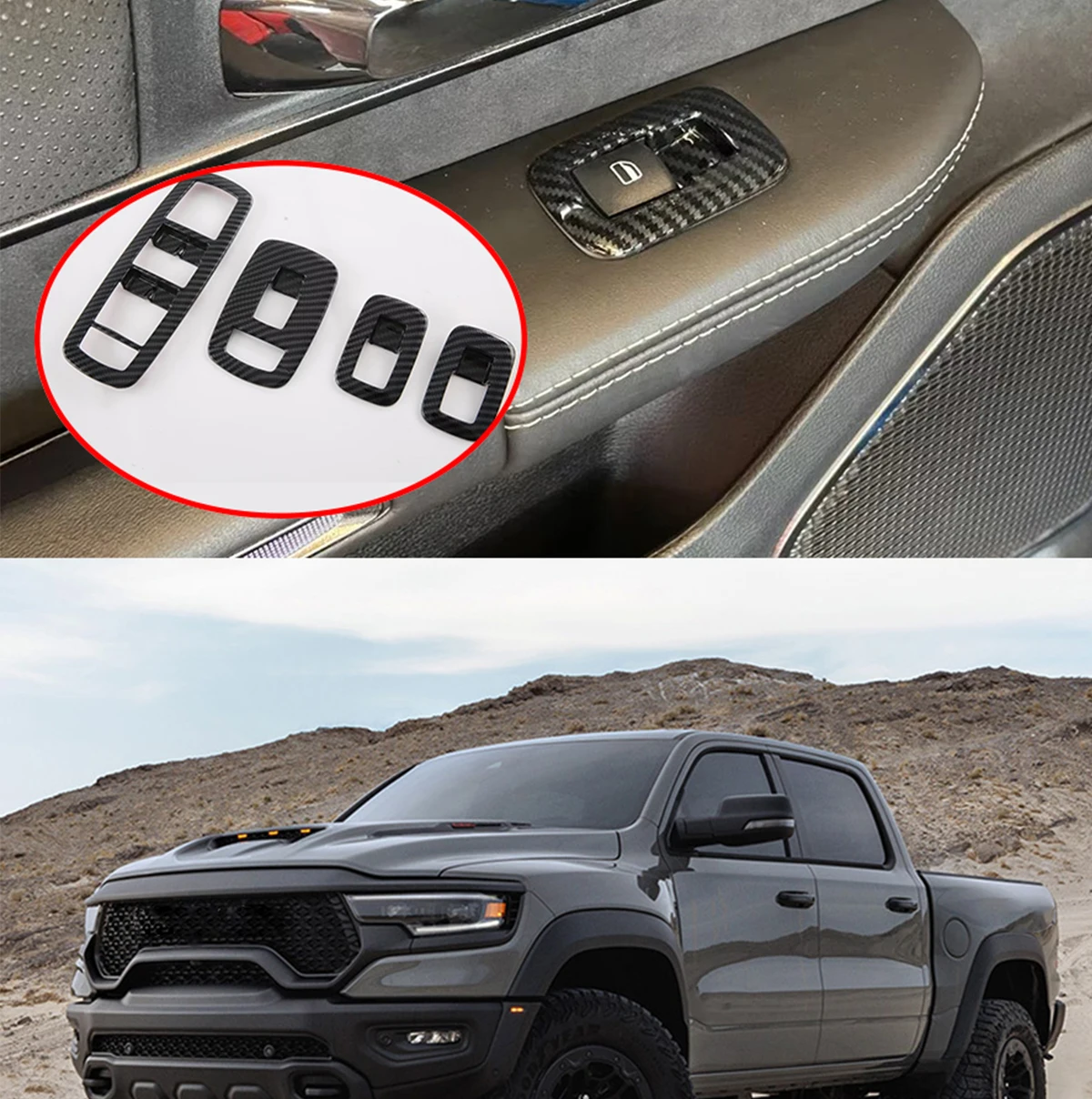 

For Dodge Ram Trucks 2023 2024 Car Accessories Door Armrest Window Lift Button Switch Cover Glass Control Panel Trim Auto Parts