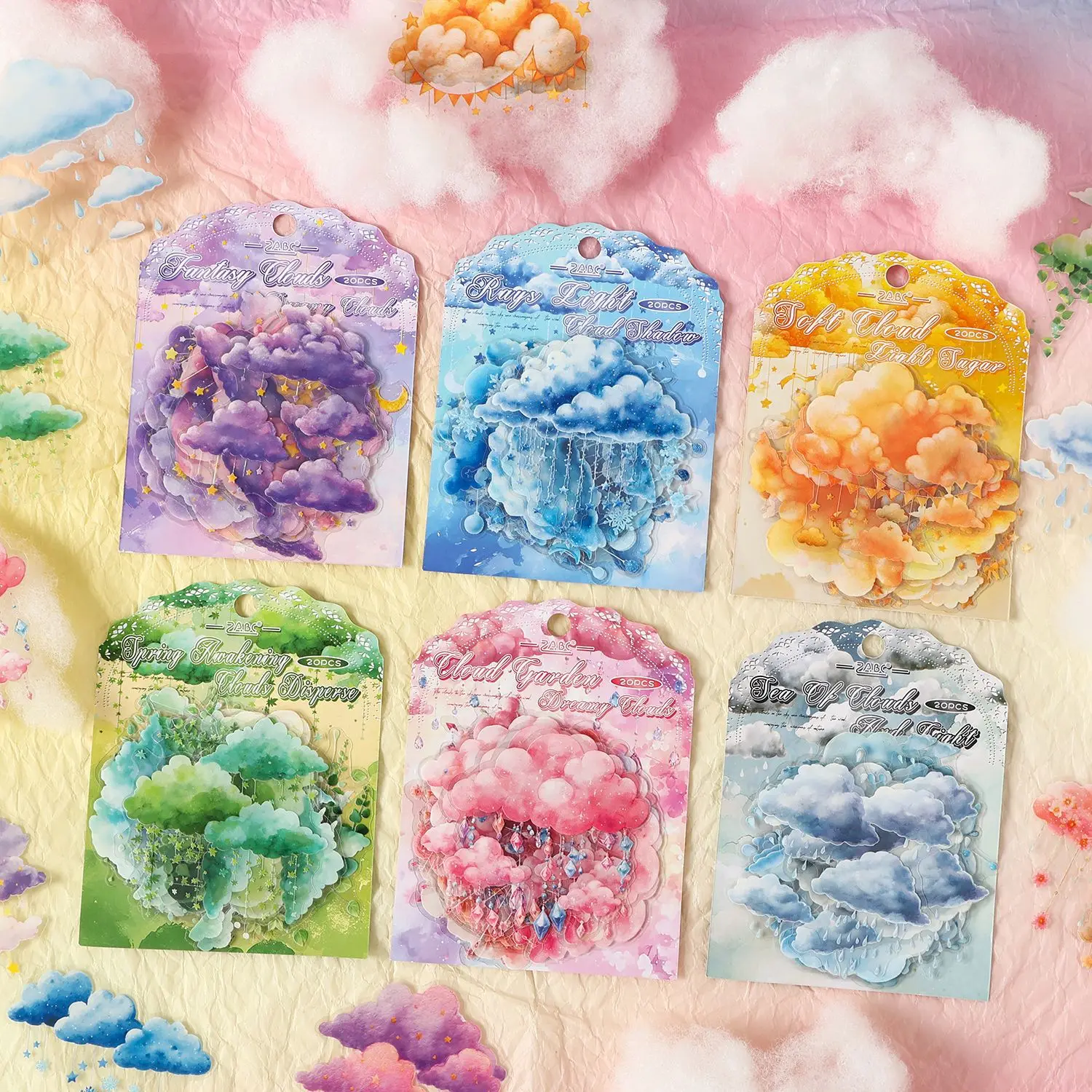 Dreamy Clouds Series Vintage Colorful Cloud Star Rain Landscape PET Sticker Creative DIY Journal Material Collage Stationery