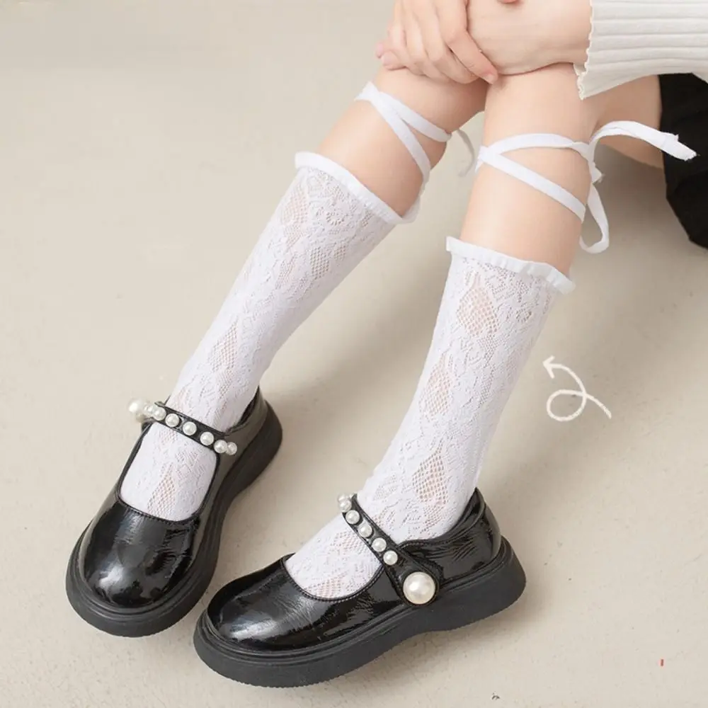 Breathable Mesh Kids Lolita Stockings Hollow Out Korean Style Stockings Children Lace Socks Bandage Kids Jk Hosiery Girls