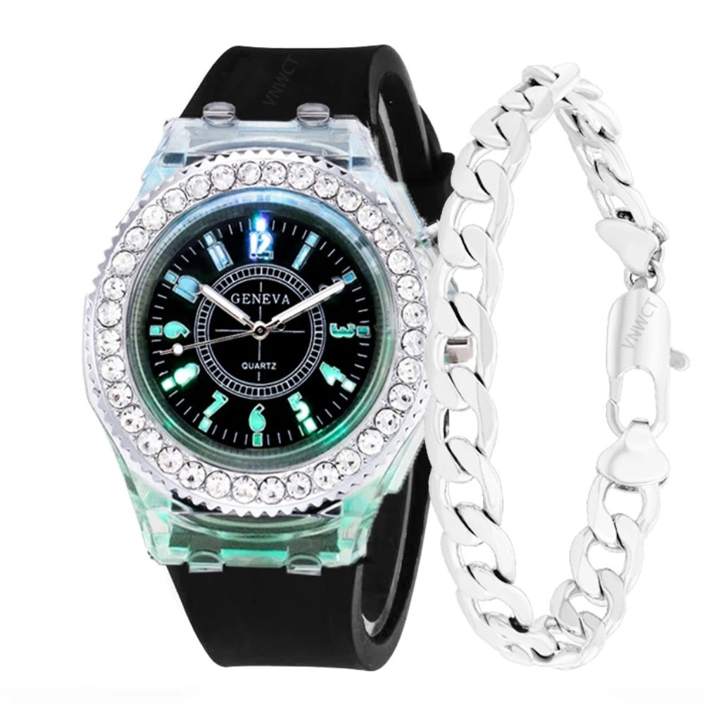 Luminous LED Watch Men Women Personality Trends Students Lovers Jellies Bracelet set Watch Colorful Light WristWatch Ins Watch