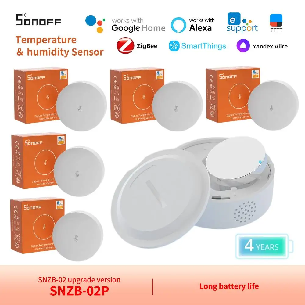 

1/10 Датчик температуры и влажности Sonoff Zigbee SNZB-02P Поддержка IHost ZB Bridge Pro ZBDongle Echo Smartthings Любой концентратор Zigbee 3.0