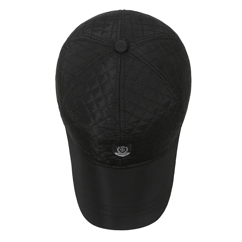 New Men Autumn Winter Warm Hat Diamond Plaid Embroidered Line Baseball Cap Middle Aged and Elderly Ear Protection Cold-proof Hat