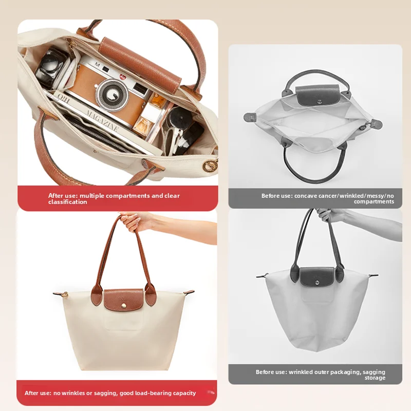 إدراج منظم الحقائب لحقيبة Longchamp من النايلون، حقيبة متينة تدعم تخزين ملحقات حقيبة التعديل الداخلية #3