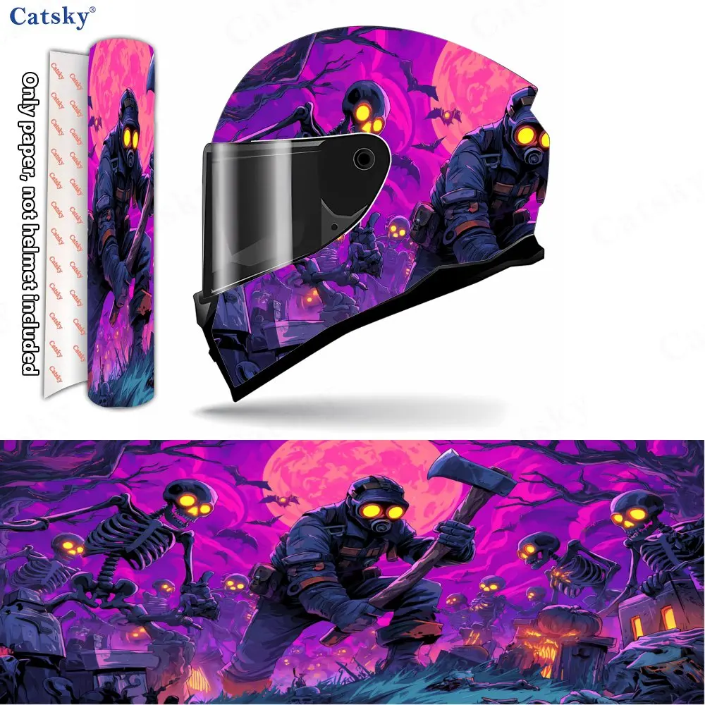 

Виниловые накидки на шлем с фиолетовым пламенем и черепом, водонепроницаемые устойчивые к царапинам наклейки на анфас, прочное украшение из ПВХ Prote