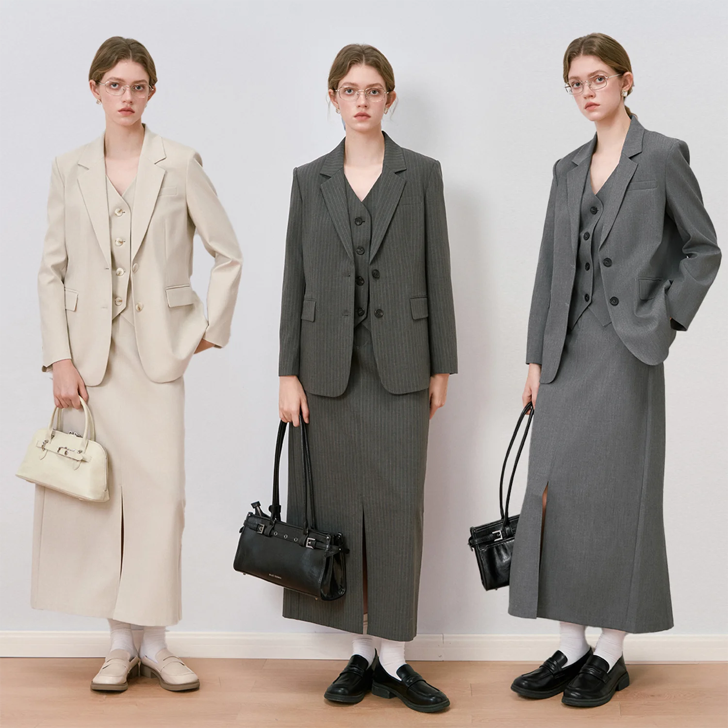 طقم بدلة نسائية مكون من 3 قطع باللون الرمادي من Allingentle لملابس مكتب الأعمال المخصصة