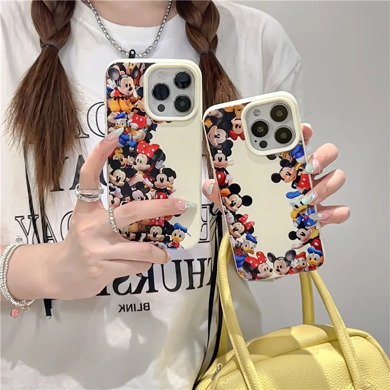 Disney Cartoon Cute Mickey Minnie Mouse Goofy Donald Duck Soft Leather Anti Fall Phone Case For iPhone 15 14 13 12 Pro Max Cover