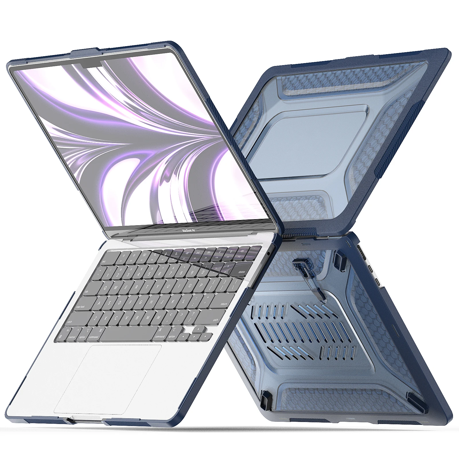 Case for MacBook Air 13.6 Honeycomb Ventilation Design Bottom Cover Built-in Kickstand for MacBook M2 A2681 M3 A3113 M4 A3240