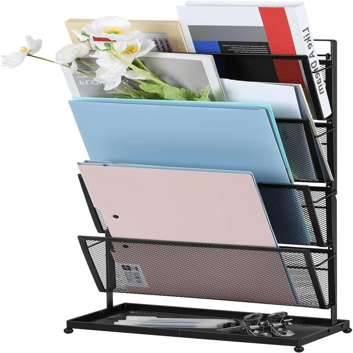 Vertical File Folder Holder, Mail Organizer, papel de bancada, Office Desk Organizer e Acessório