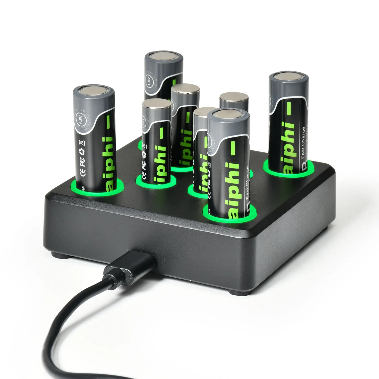 laiphi AA AAA Rechargeable lithium Batteries Charger, 4PCS AA AAA Rechargeable lithium Batteries, 8 bay charger/charging station