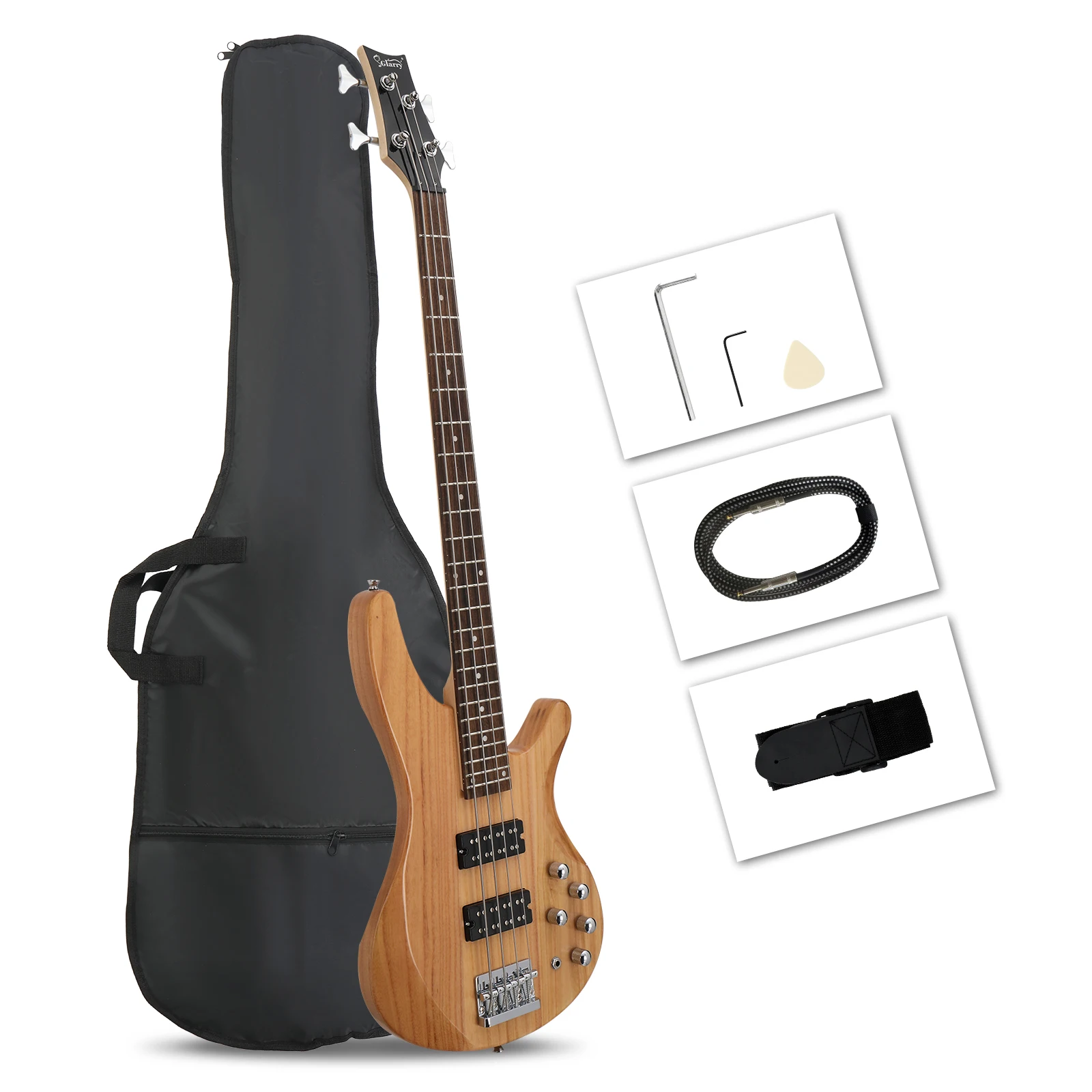 44 Inch GIB 4 String H-H Pickup Laurel Wood Fingerboard Electric Bass Guitar with Bag and other Accessories Burlywood