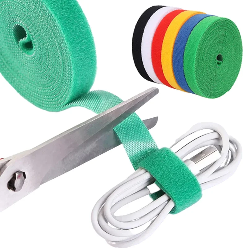 5M/Roll Colourful Nylon Cable Ties Storage Clip Cable Holder Whole Roll Velcro Ties Free Cutting Charging Data Cable Storage